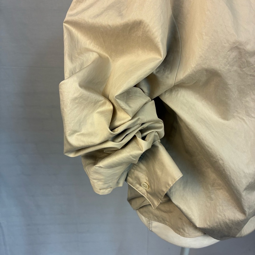 NWT Zara Ruched Sleeve Poplin Wrap Blouse Light Tan L - Picture 4 of 10